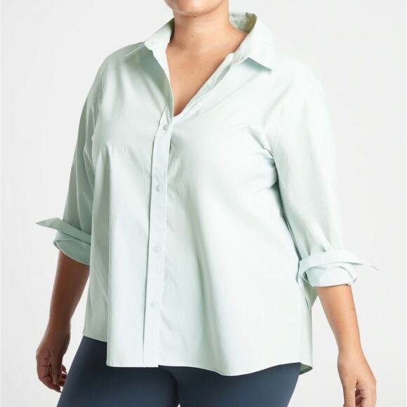 ATHLETA Midtown Button Down Shirt Halcyon Blue Sz 3X {B20} - Picture 1 of 6